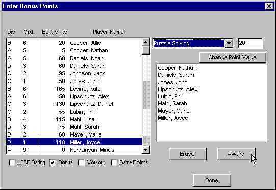 Eanter Bonus Point screen